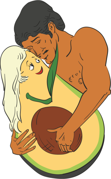 Illustration of Man making love to an Avocado
